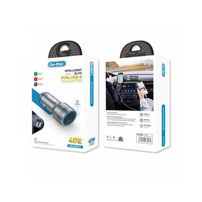 Go Des GD-QC2019 Çift PD Çıkışlı Metal Araç Şarj Başlığı Led Işıklı 40W Siyah