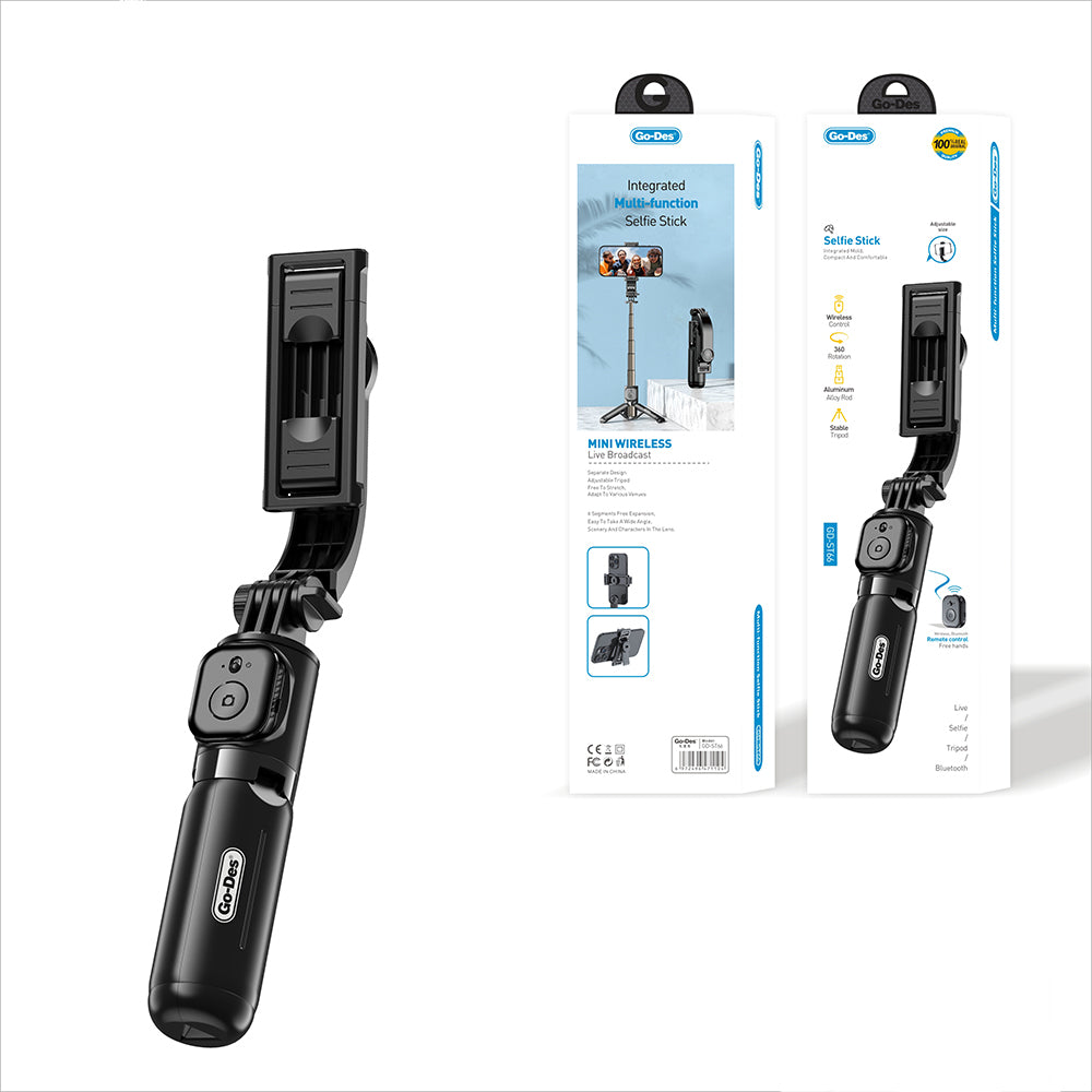 Go Des GD-ST66 Kumandalı 360 Derece Dönebilen Selfie Çubuğu ve Tripod Siyah