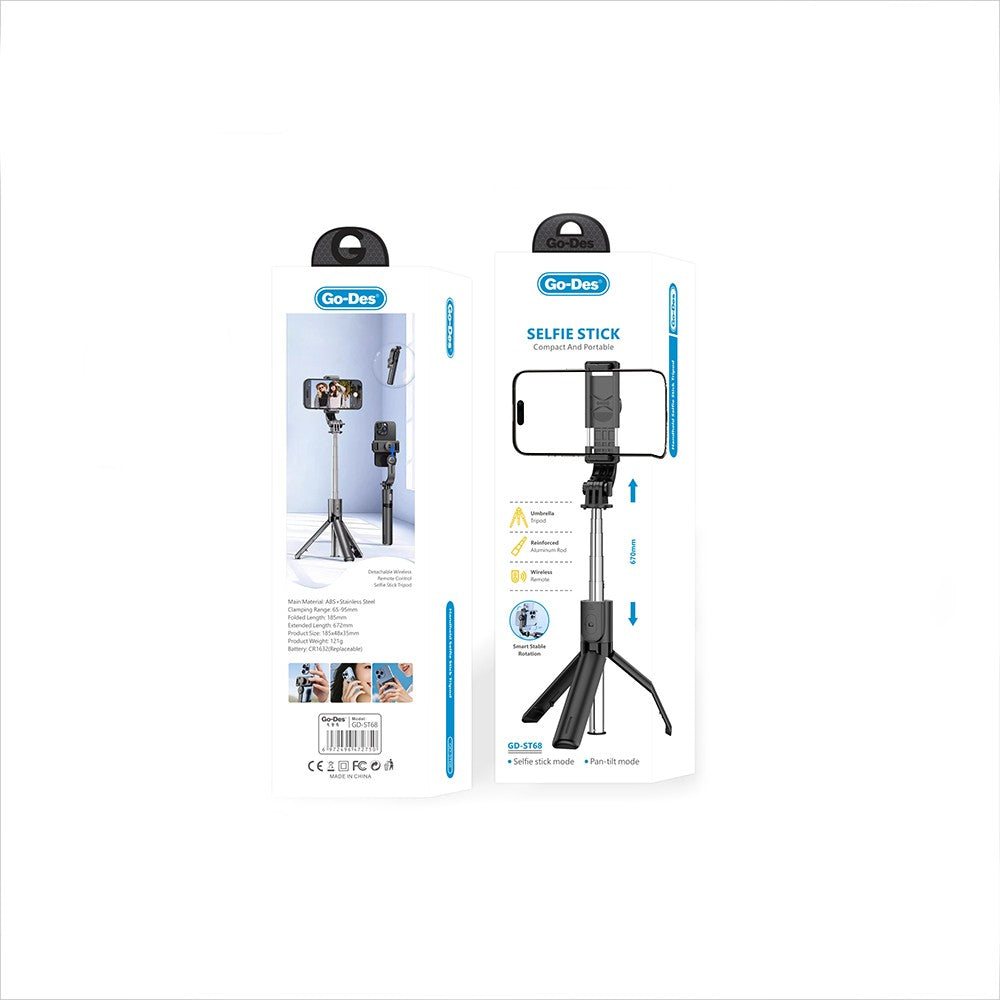 Go Des GD-ST68 360 Derece DönebilenPortatif Tripod ve Selfie Çubuğu