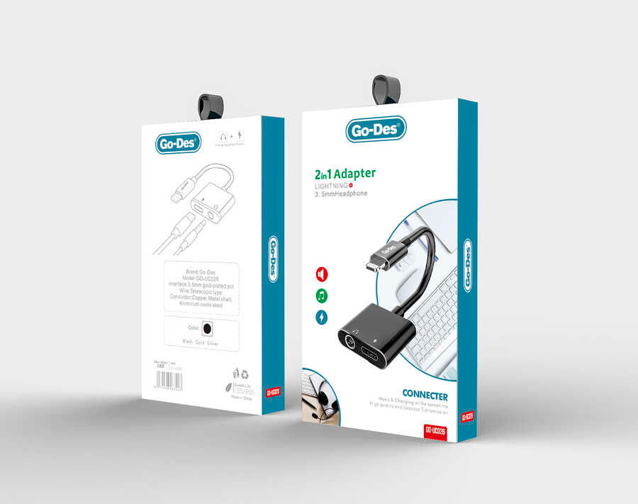 Go Des GD-UC026 2 in 1 Lightning Adaptör Siyah