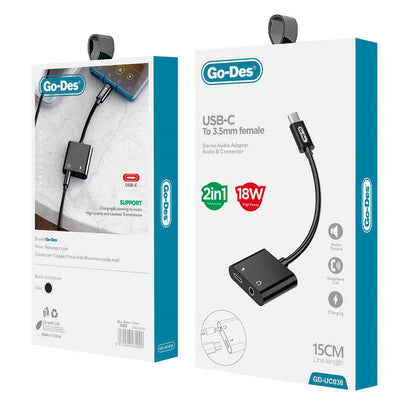 Go Des GD-UC038 Type-C To 3.5mm Dönüştürücü Siyah