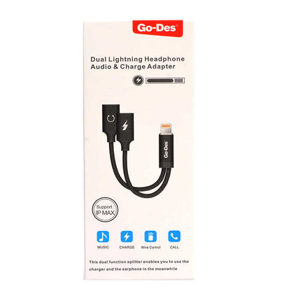 Go Des GD-UC11 Dual Lightning Headphone Audio & Charge Adaptör Siyah