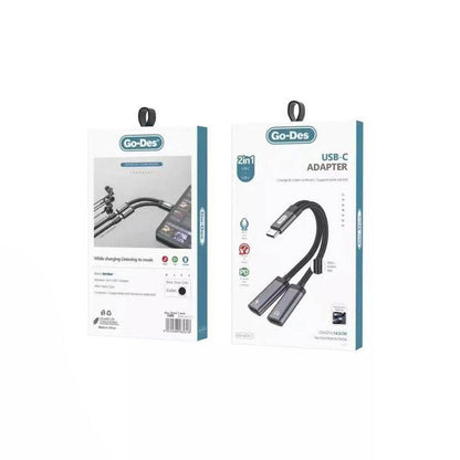 Go Des GD-UC311 Type-C 2in1 Şarj ve Ses Kablosu Siyah