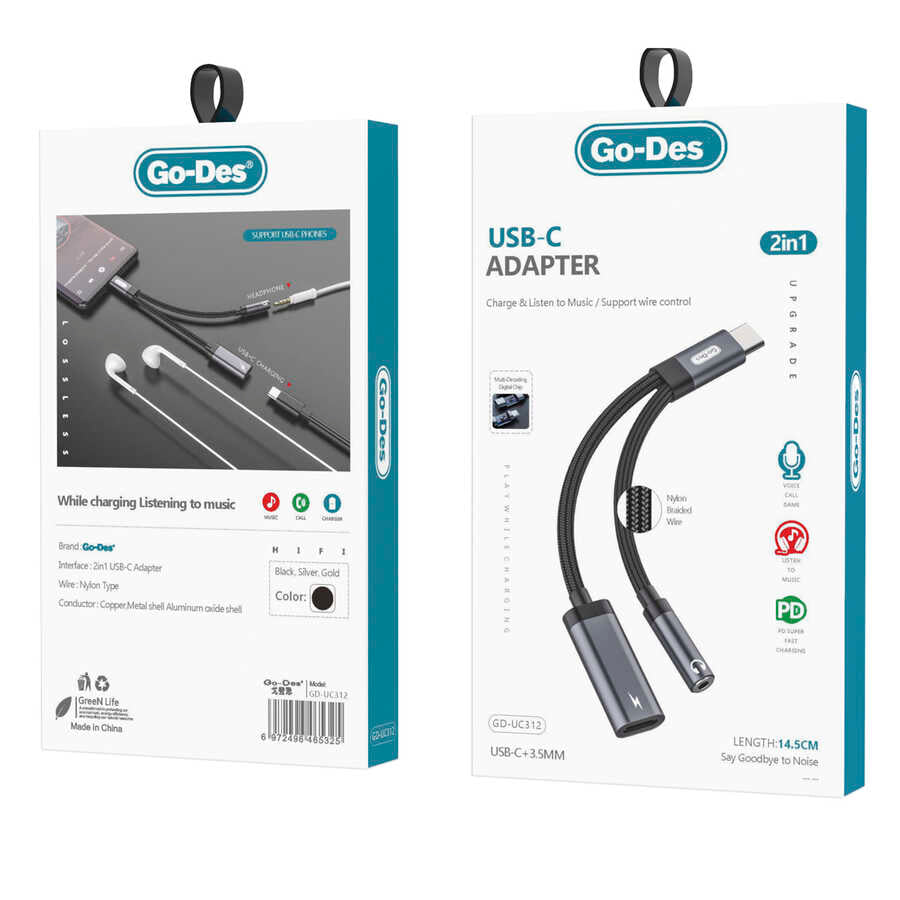 Go Des GD-UC312 Type-C To 3.5mm Dönüştürücü Gri