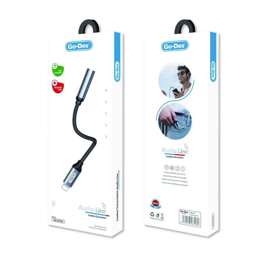 Go Des GD-UC315 Lightning to 3.5mm Aux Dönüştürücü Siyah