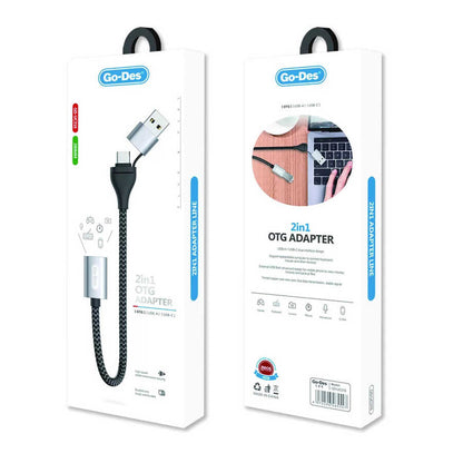 Go Des GD-UC316 2 in 1 Type-C ve USB Arayüzlü OTG Kablo Siyah