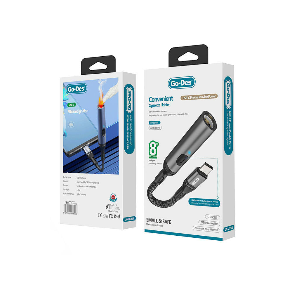 Go Des GD-UC322 Type-C Bağlantılı Çakmak Gri