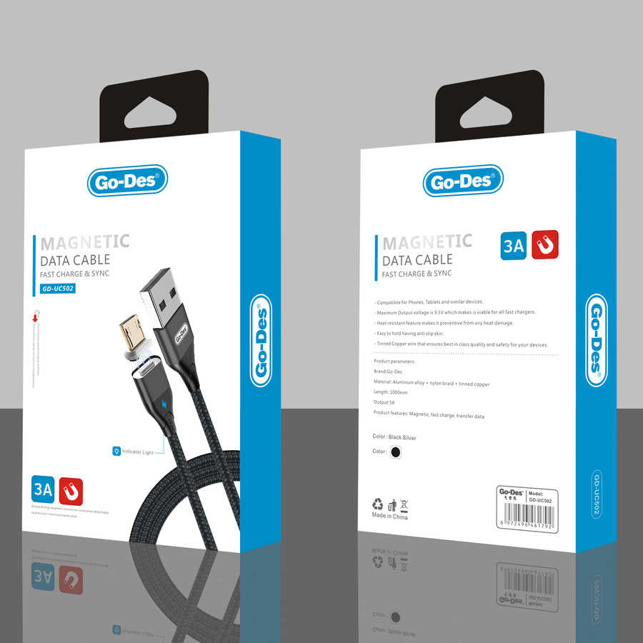 Go Des GD-UC502 Magnetic Data Micro Usb Kablo Siyah