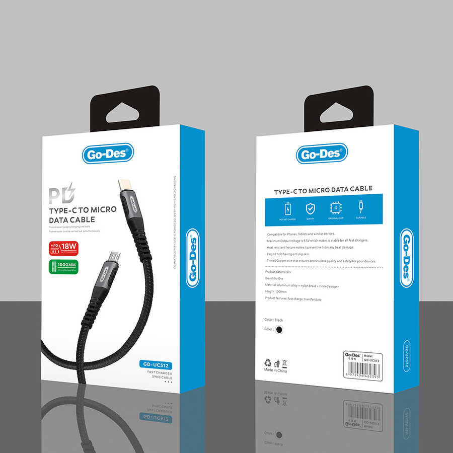 Go Des GD-UC512 PD To Micro Usb Kablo Siyah