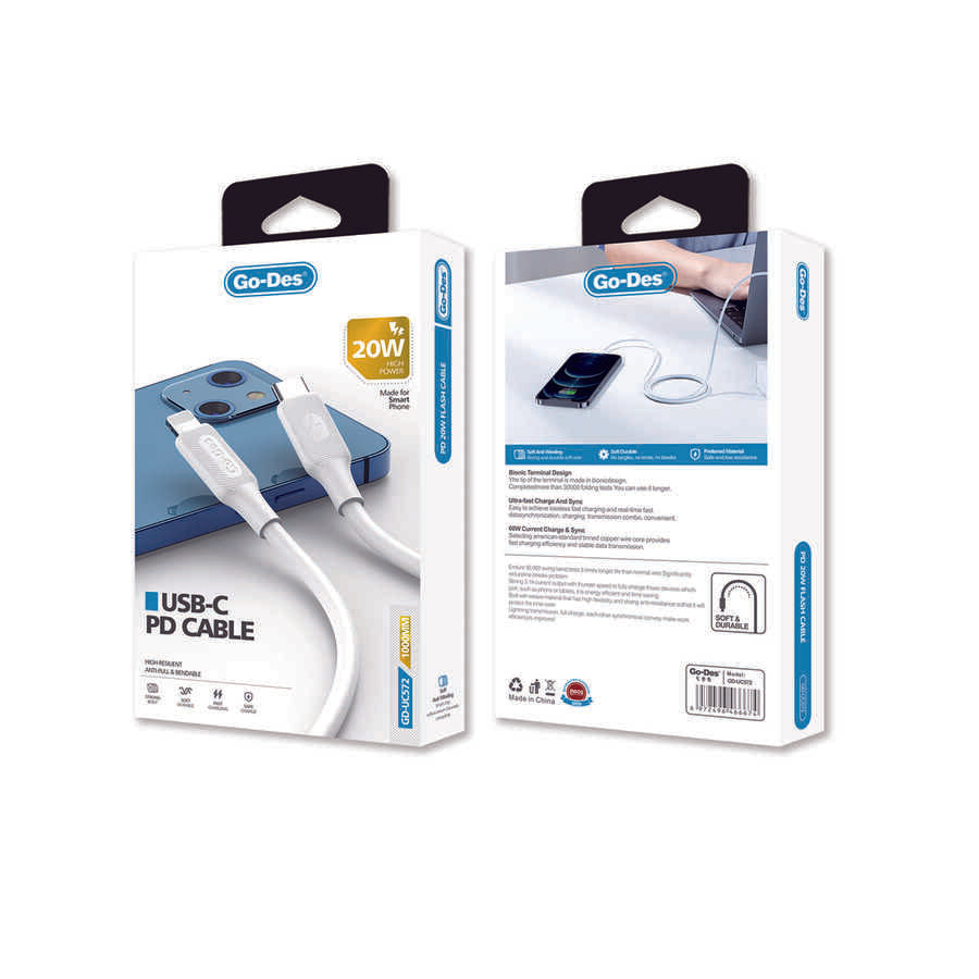 Go Des GD-UC572 Type-C to Lightning PD Hızlı Şarj Kablosu 20W 1 metre Beyaz
