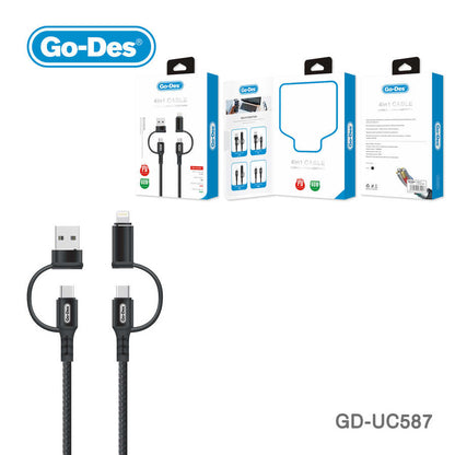 Go Des GD-UC587 4 in 1 Type-C-Lightning To PD-Usb Kablo Siyah