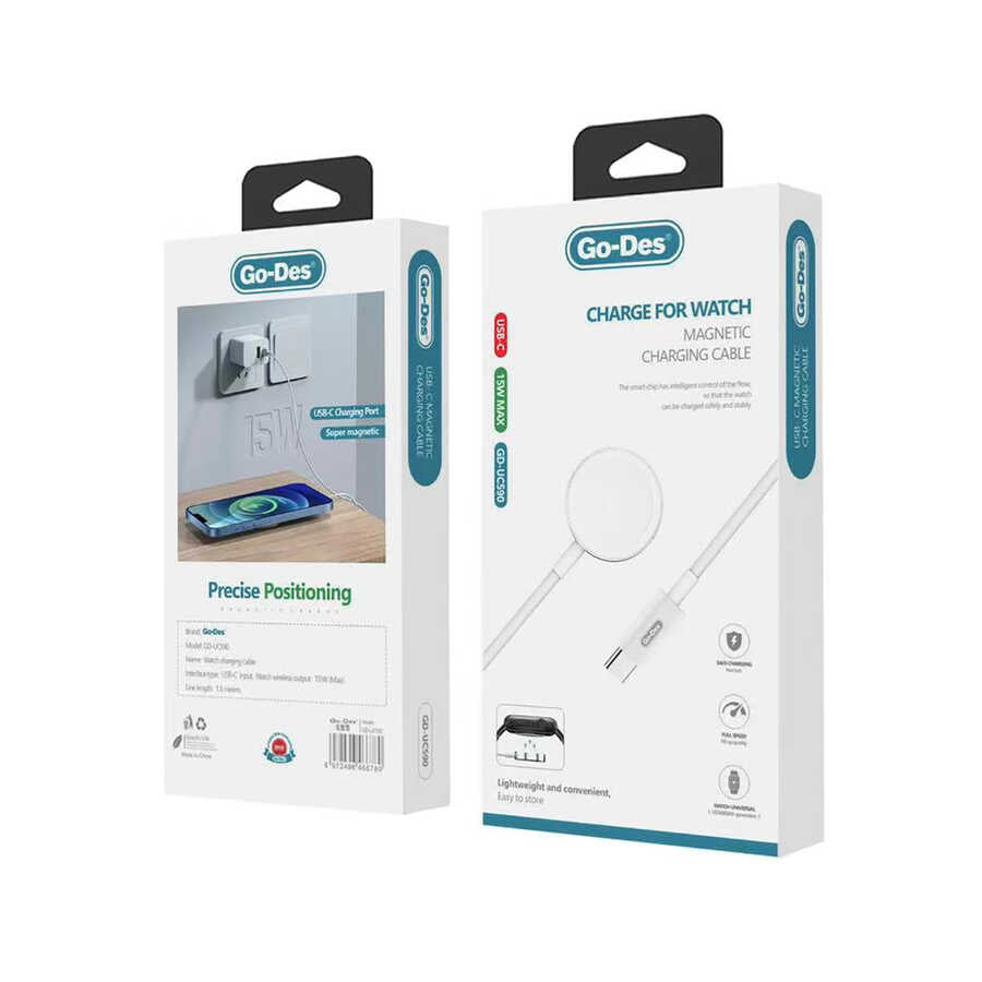 Go Des GD-UC590 Apple Watch Serisi Akıllı Saat Wireless Type-C Şarj Kablosu Beyaz