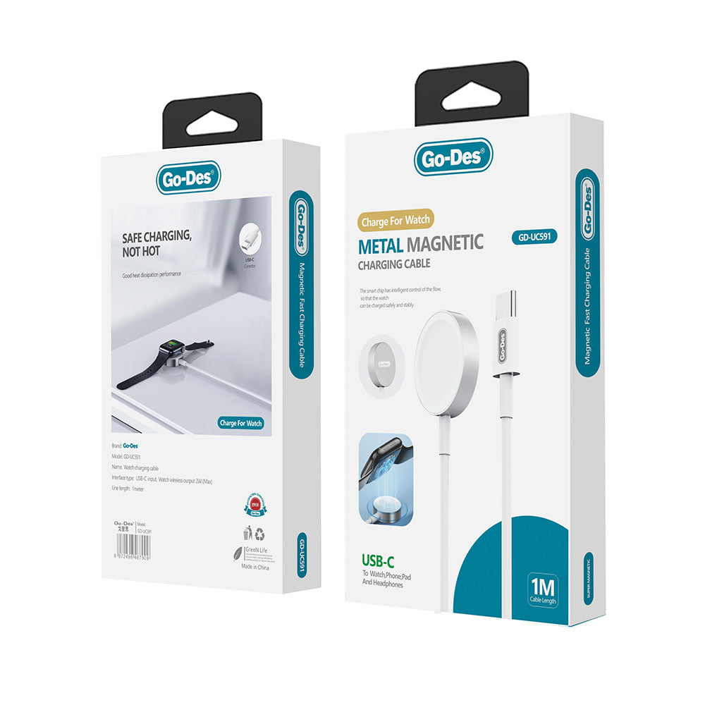 Go Des GD-UC591 Apple Watch Serisi Akıllı Saat Wireless Type-C Şarj Kablosu Beyaz