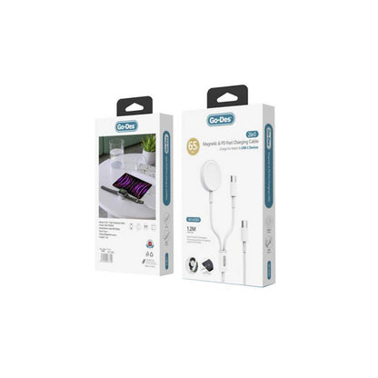 Go Des GD-UC603 2in1 Magnetik Wireless Type-C PD Hızlı Şarj Kablosu 65W 1.2M Beyaz