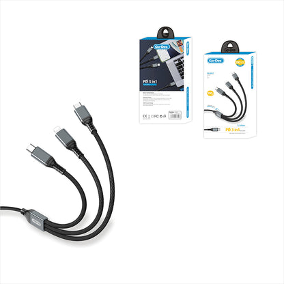 Go-Des GD-UC617 3in1 Type-C to Lightning – Type-C – Type-C Ultra Hızlı PD Şarj Kablosu 100W 1.2M Siyah
