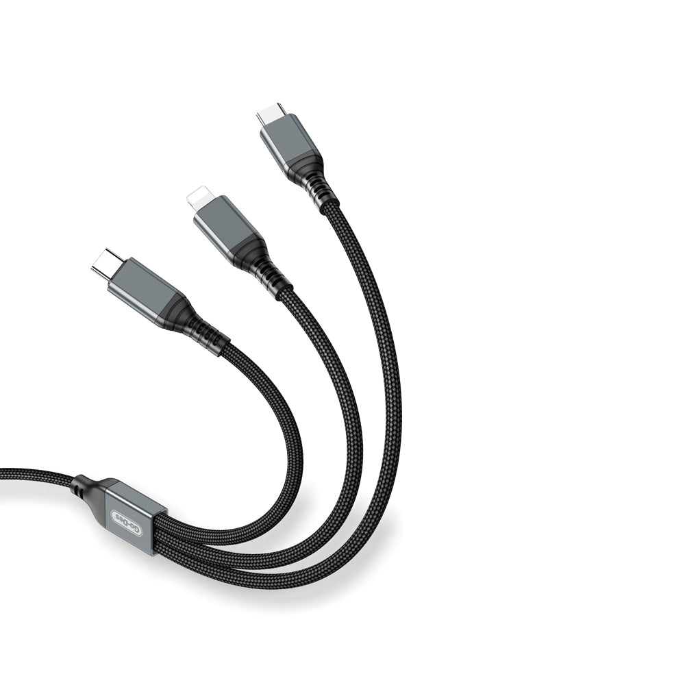Go-Des GD-UC617 3in1 Type-C to Lightning – Type-C – Type-C Ultra Hızlı PD Şarj Kablosu 100W 1.2M Siyah