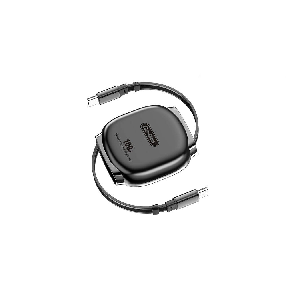 Go-Des GD-UC682 Type-C to Type-C Makaralı Data ve Şarj Kablosu 100W Siyah