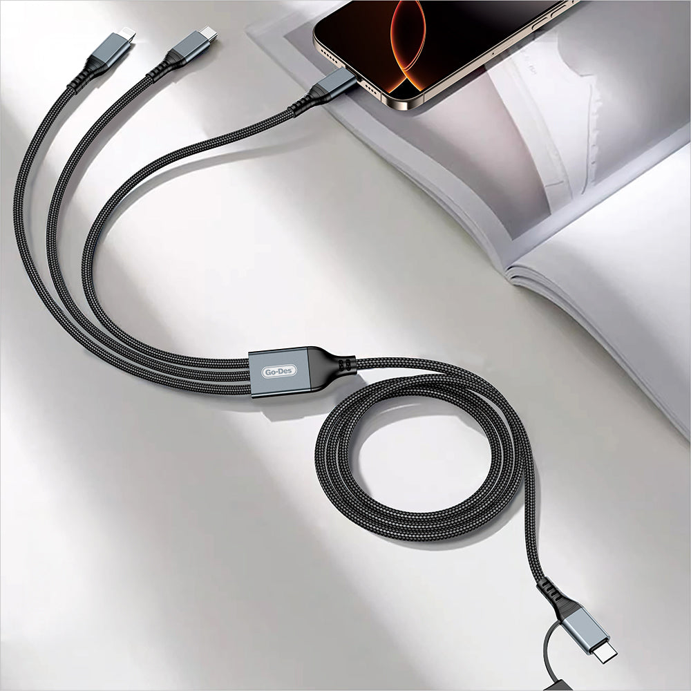 Go Des GD-UC806 3in2 Lightning – Type-C – Type-C Hızlı Şarj Kablosu 100W 1M Gri