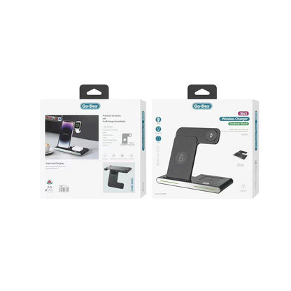 Go Des GD-WL386 3 in 1 M-safe 15W Hızlı Şarj Özellikli Magnetik Kablosuz Şarj Standı Siyah