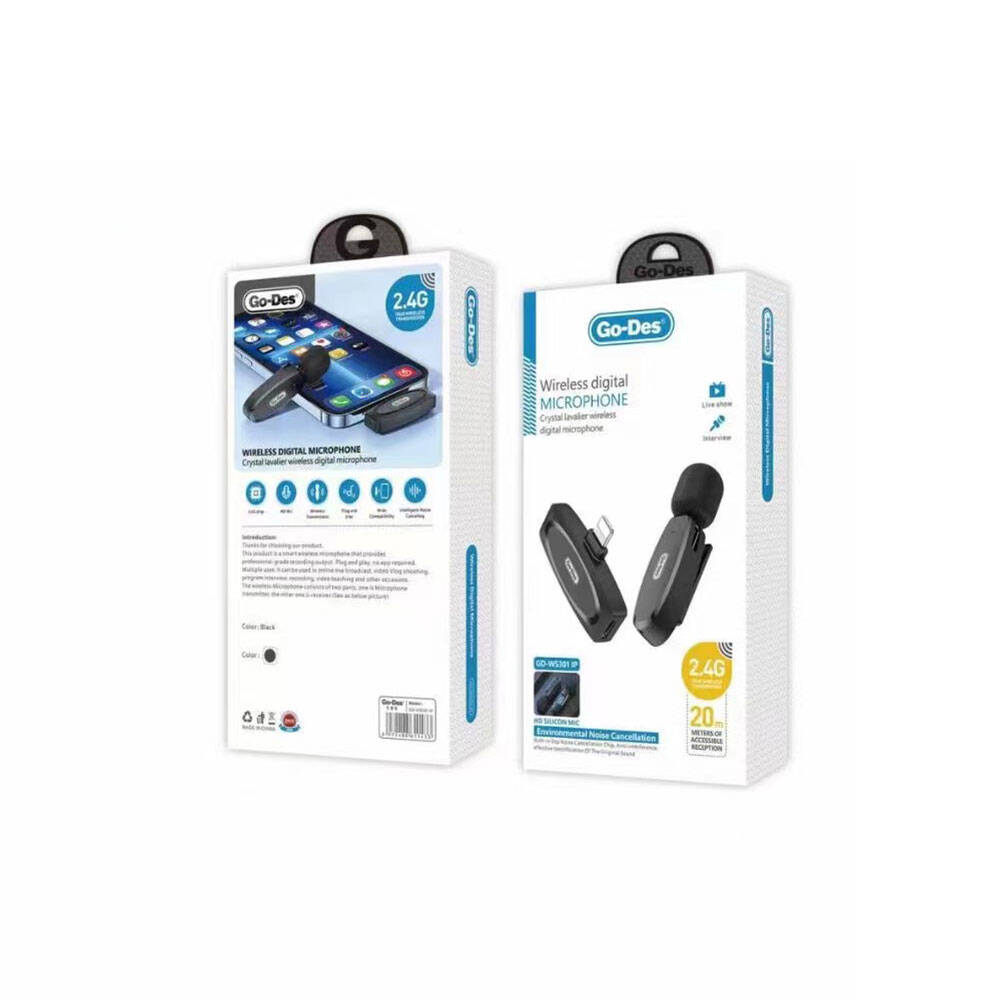 Go Des GD-WS301L Kablosuz Dijital Yaka Mikrofonu Seti Siyah
