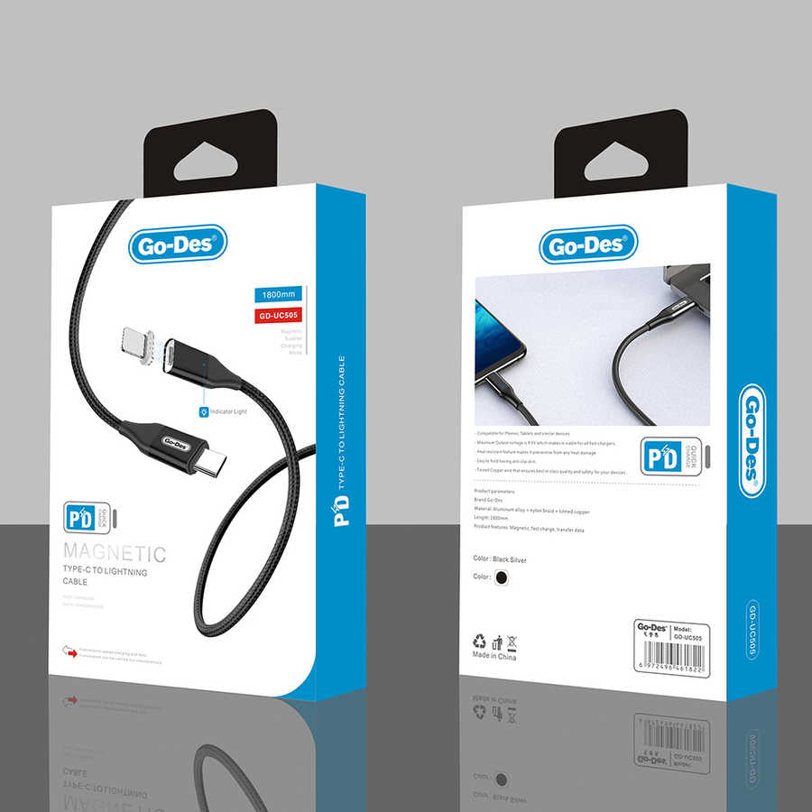 Go Des UC-505 Magnetic Type-C To Lightning PD Kablo Siyah