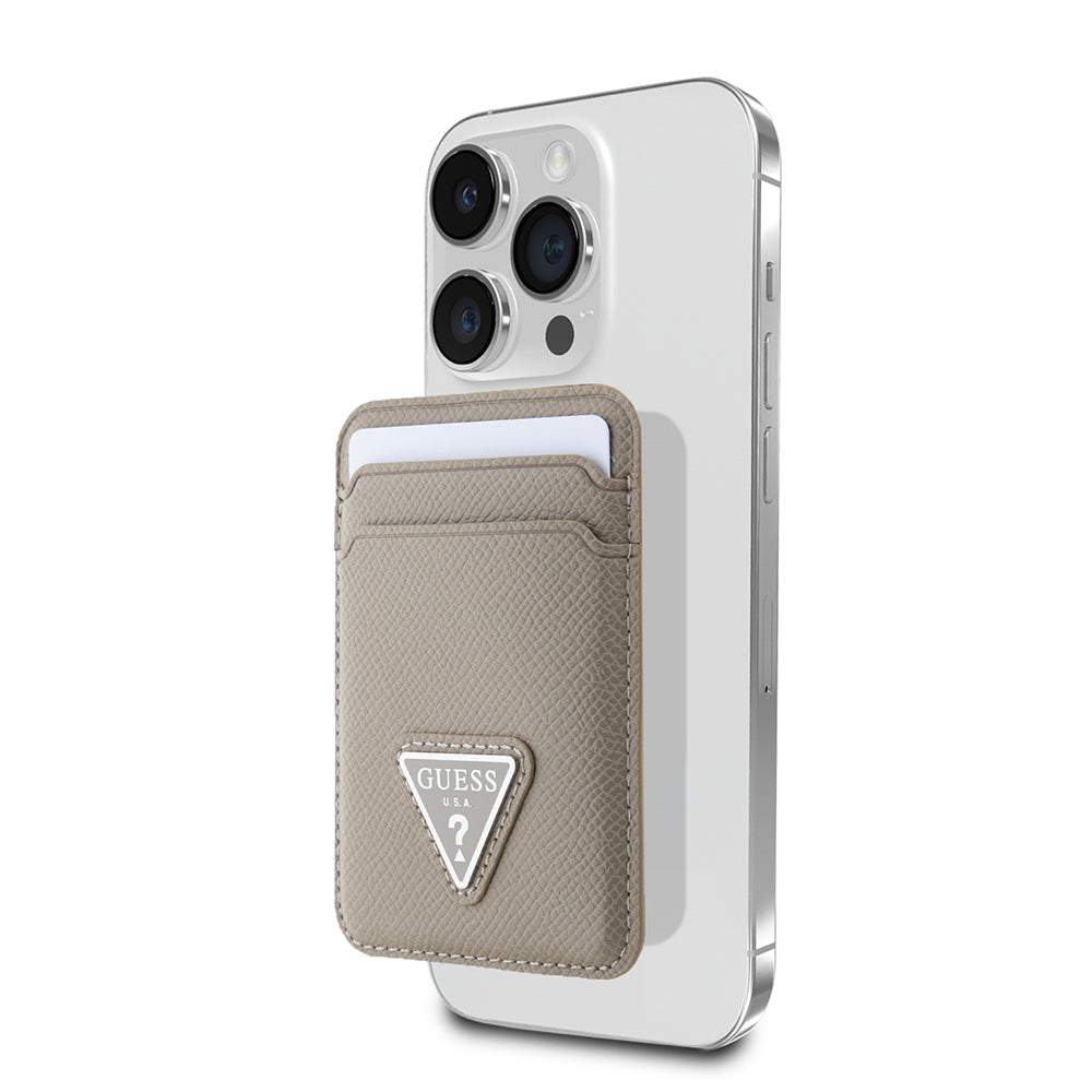 Guess Orjinal Lisanslı 2 Hazneli Üçgen Logolu Deri Magnetik Kartlık Bej