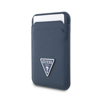 Guess Orjinal Lisanslı 2 Hazneli Üçgen Logolu Deri Magnetik Kartlık Mavi
