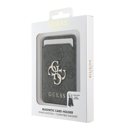 Guess Orjinal Lisanslı PU Deri 4G Desenli Metal Büyük 4G ve Yazı Logolu Standlı Magnetik Kartlık Kahverengi