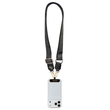 Guess Orjinal Lisanslı 4G Desen ve Metal Logolu Çapraz Vücut Telefon Askı Kayışı 150cm Siyah