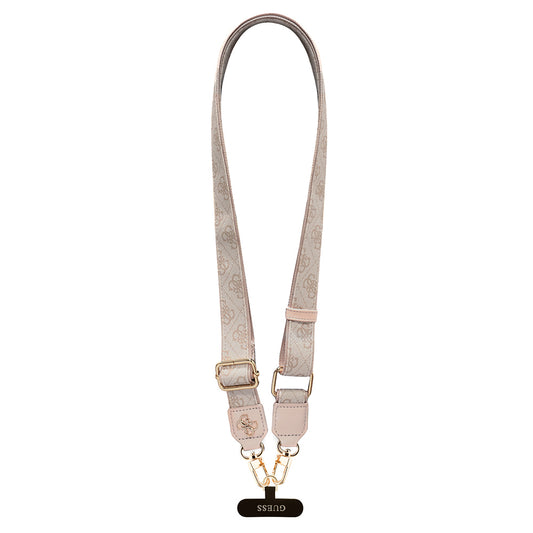 Guess Orjinal Lisanslı 4G Desen ve Metal Logolu Çapraz Vücut Telefon Askı Kayışı 150cm Pembe