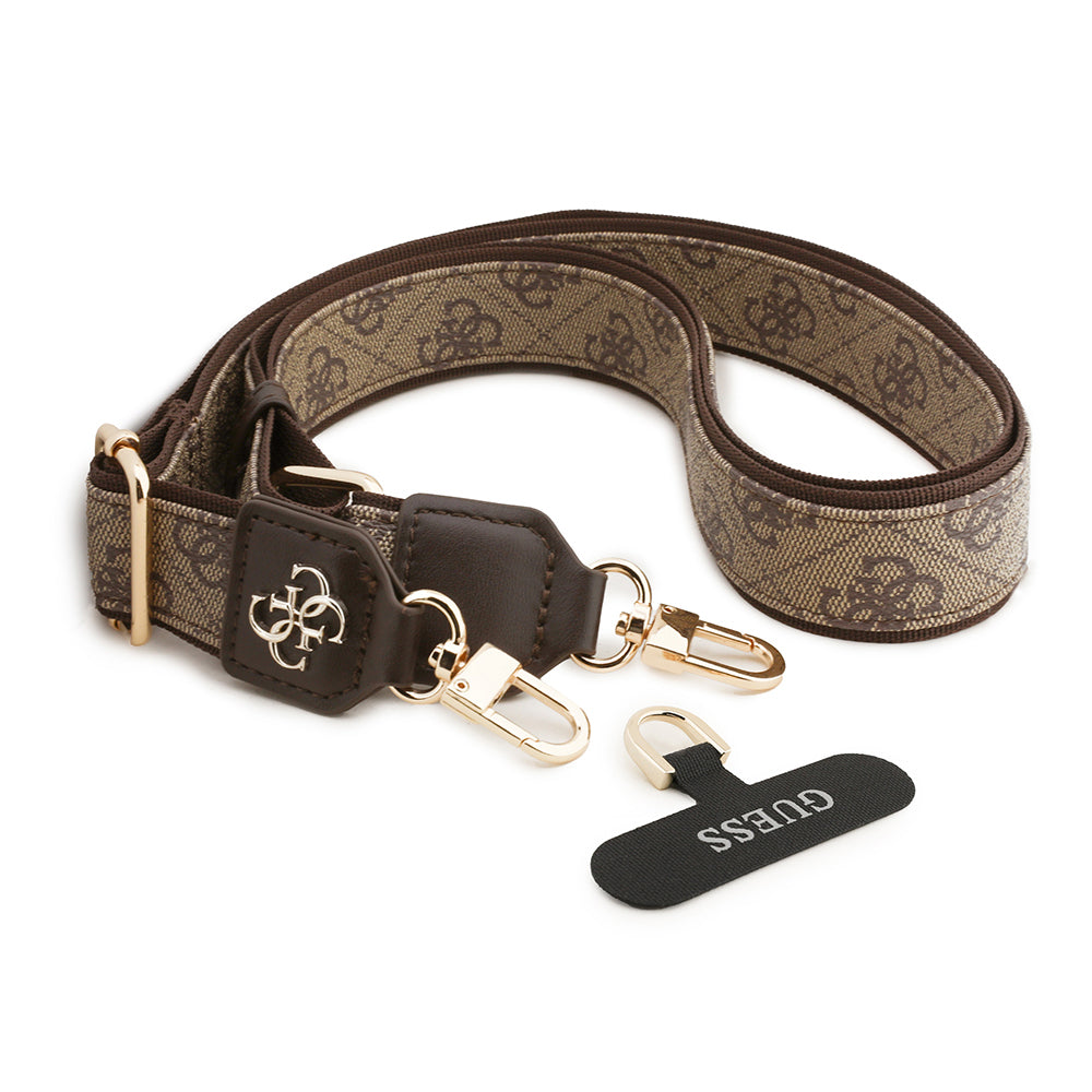 Guess Orjinal Lisanslı 4G Desen ve Metal Logolu Çapraz Vücut Telefon Askı Kayışı 150cm Siyah