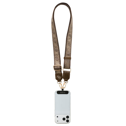 Guess Orjinal Lisanslı 4G Desen ve Metal Logolu Çapraz Vücut Telefon Askı Kayışı 150cm Kahverengi