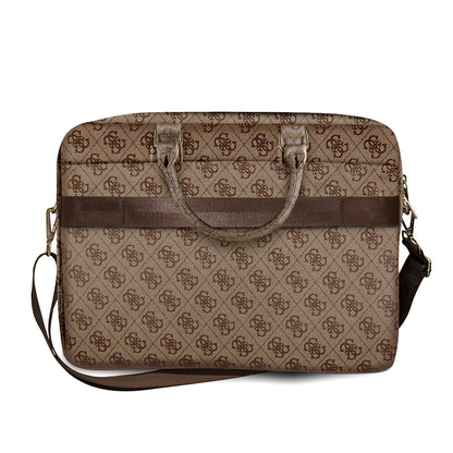 Guess Orjinal Lisanslı 4G Desenli Büyük 4G Logolu Omuz Askılı 15 inç Laptop Çantası Kahverengi