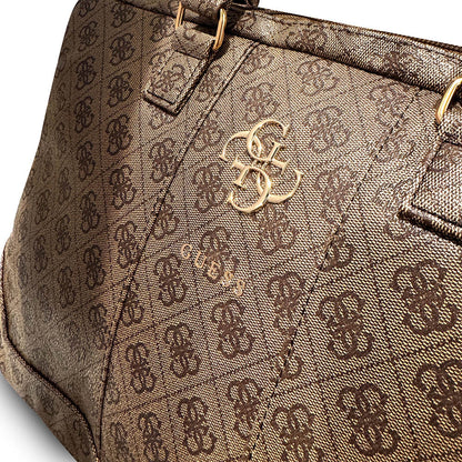 Guess Orjinal Lisanslı 4G Desenli Büyük 4G Logolu Omuz Askılı 15 inç Laptop Çantası Kahverengi