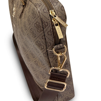 Guess Orjinal Lisanslı 4G Desenli Büyük 4G Logolu Omuz Askılı 15 inç Laptop Çantası Kahverengi