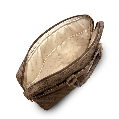 Guess Orjinal Lisanslı 4G Desenli Büyük 4G Logolu Omuz Askılı 15 inç Laptop Çantası Kahverengi