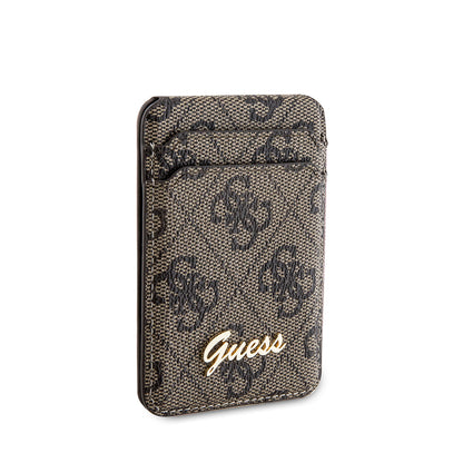 Guess Orjinal Lisanslı 4G Desenli Metal Script Logolu Magnetik Kartlık Kahverengi