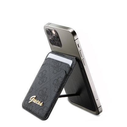 Guess Orjinal Lisanslı 4G Desenli Metal Script Logolu Magnetik Kartlık Siyah