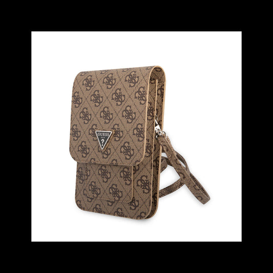 Guess Orjinal Lisanslı 4G Desenli Üçgen Logolu 5 Hazneli Askılı Mıknatıs Kapaklı Çanta Kahverengi