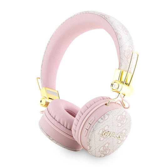 Guess Orjinal Lisanslı 4G Metal Logo PU Deri Ayarlanabilir Kulak Üstü Bluetooth Kulaklık Pembe