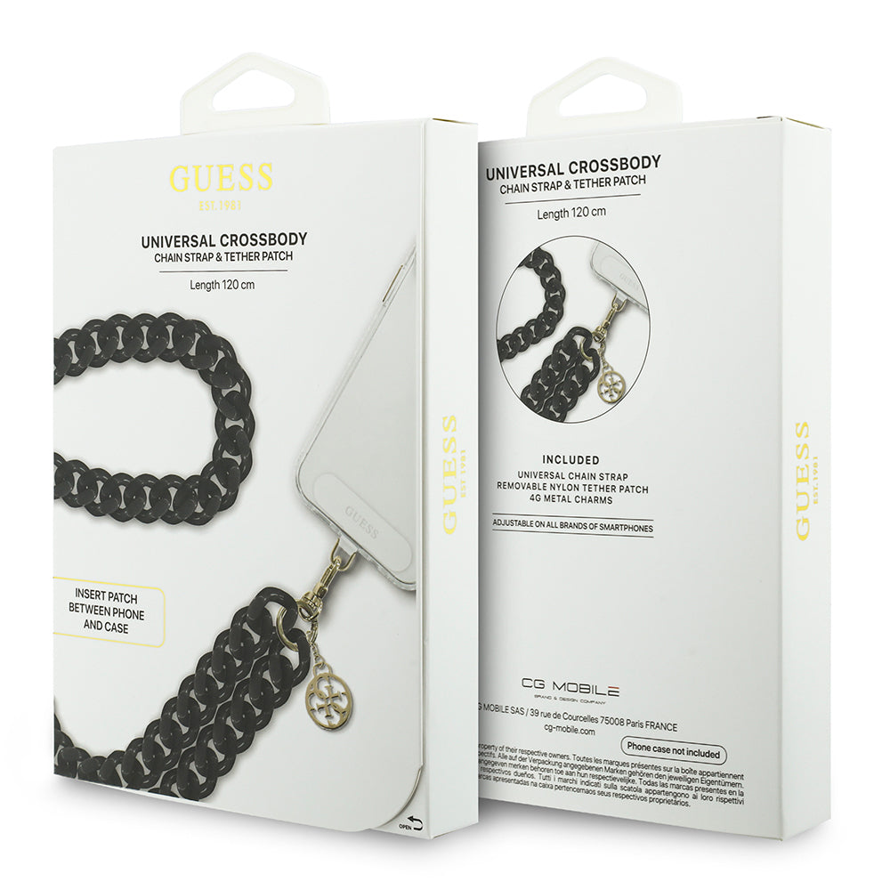 Guess Orjinal Lisanslı 4G Metal Logolu Büyük Zincirli Çapraz Vücut Telefon Askı Kayışı 120cm Siyah