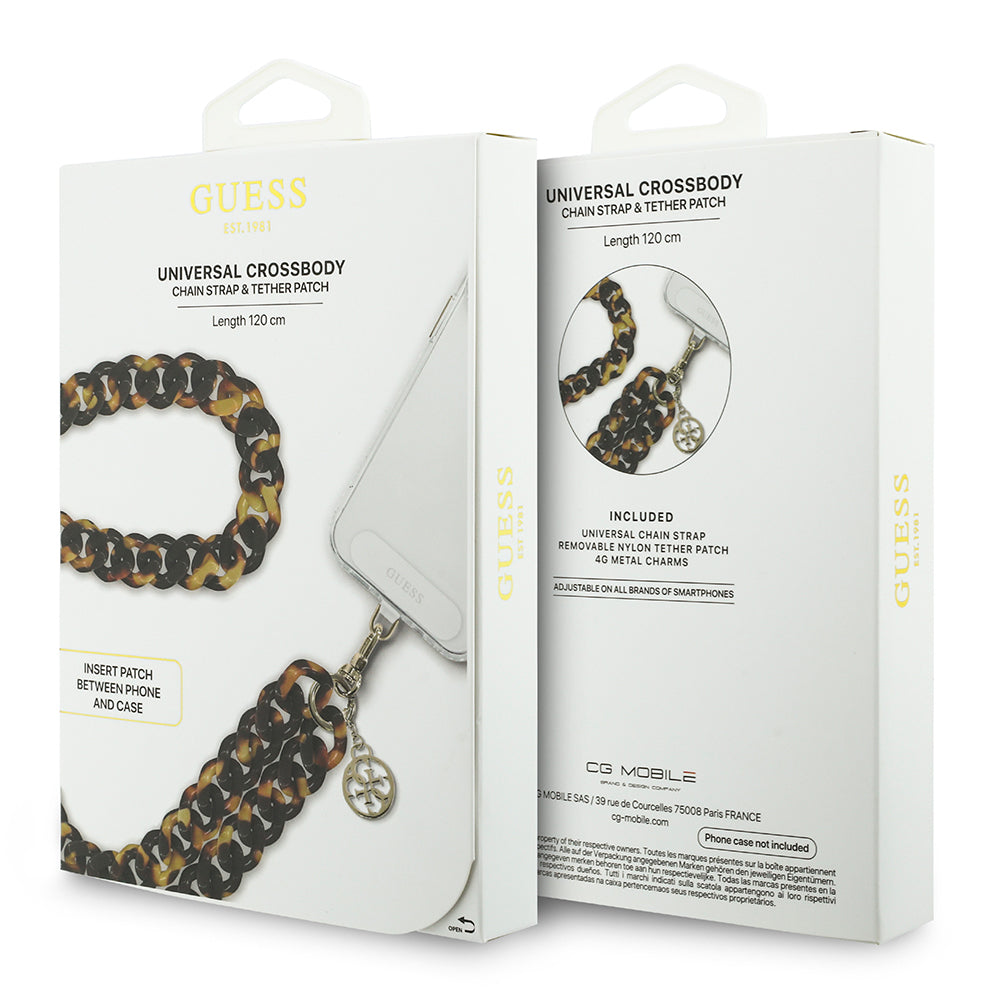 Guess Orjinal Lisanslı 4G Metal Logolu Büyük Zincirli Çapraz Vücut Telefon Askı Kayışı 120cm Kahverengi