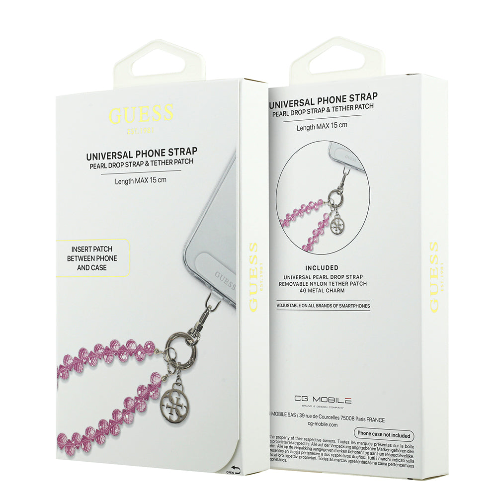 Guess Orjinal Lisanslı 4G Metal Logolu Kristal Taşlı Telefon Bilek Askı Zinciri Pembe