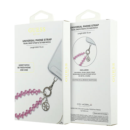 Guess Orjinal Lisanslı 4G Metal Logolu Kristal Taşlı Telefon Bilek Askı Zinciri Pembe