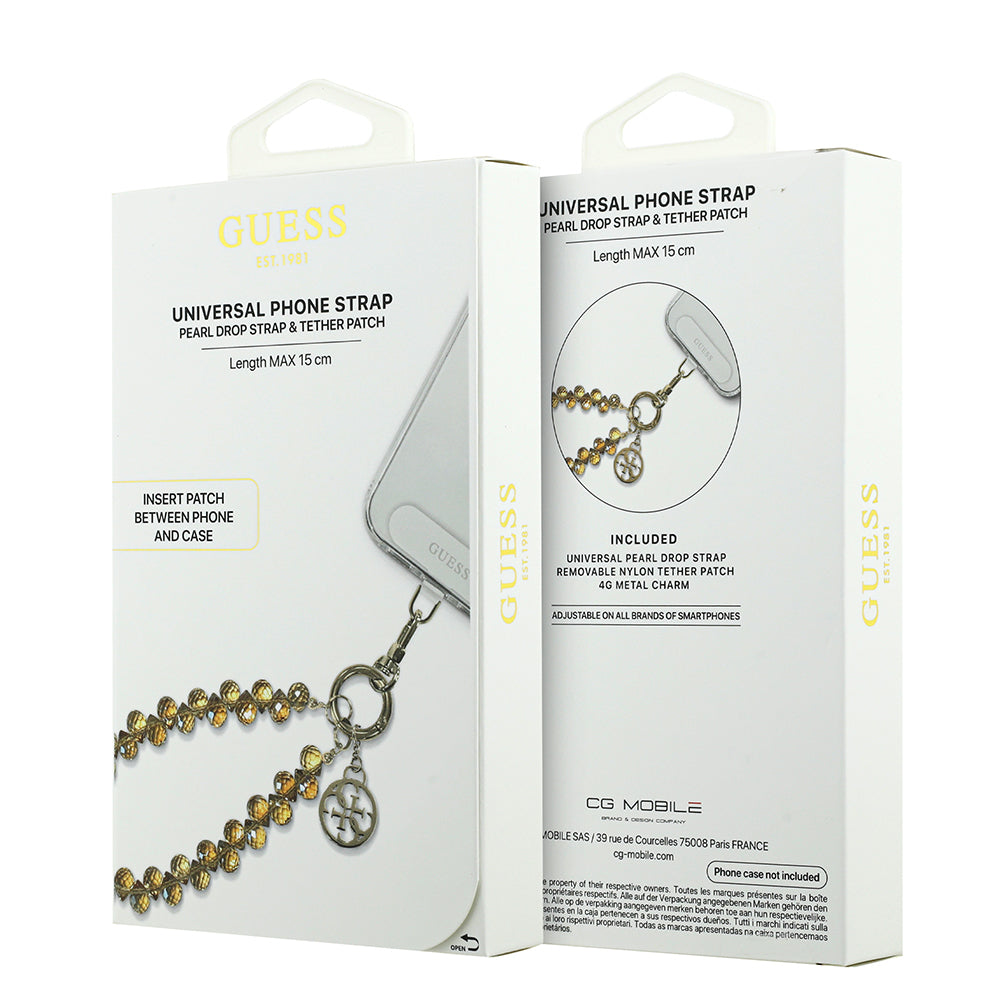 Guess Orjinal Lisanslı 4G Metal Logolu Kristal Taşlı Telefon Bilek Askı Zinciri Gold