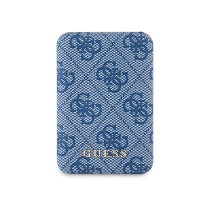 Guess Orjinal Lisanslı Dijital Led Göstergeli PU Deri 4G Desenli Metal Yazı Logolu Powerbank 5000mAh 15W Mavi