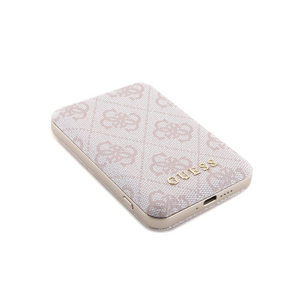 Guess Orjinal Lisanslı Dijital Led Göstergeli PU Deri 4G Desenli Metal Yazı Logolu Powerbank 5000mAh 15W Mavi