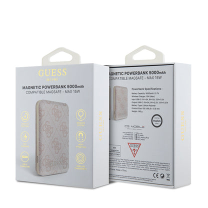 Guess Orjinal Lisanslı Dijital Led Göstergeli PU Deri 4G Desenli Metal Yazı Logolu Powerbank 5000mAh 15W Siyah