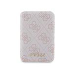 Guess Orjinal Lisanslı Dijital Led Göstergeli PU Deri 4G Desenli Metal Yazı Logolu Powerbank 5000mAh 15W Pembe