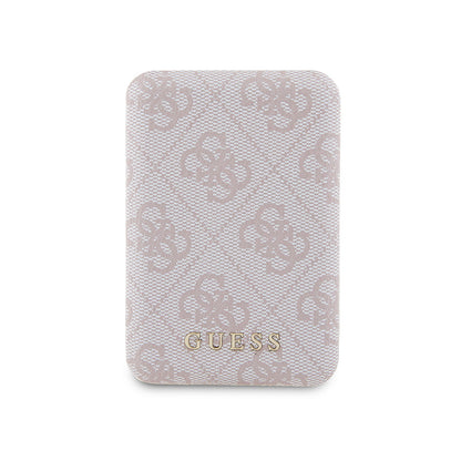 Guess Orjinal Lisanslı Dijital Led Göstergeli PU Deri 4G Desenli Metal Yazı Logolu Powerbank 5000mAh 15W Pembe